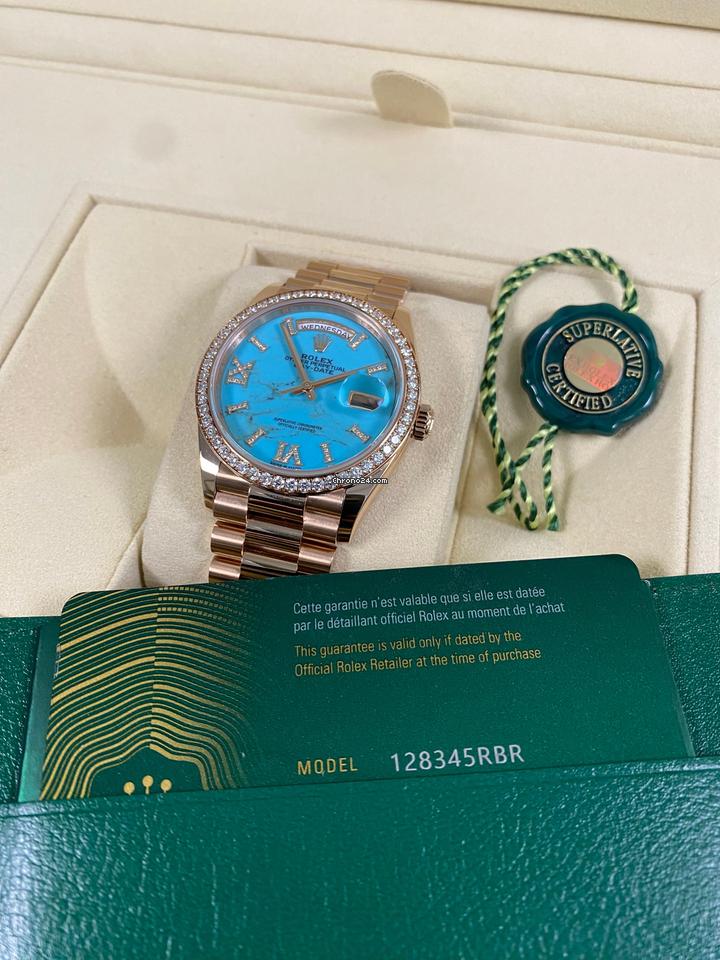 Rolex | Day-Date | 128345RBR | Rose gold | 36 x 43 mm | Rose gold | Turquoise | Automatic