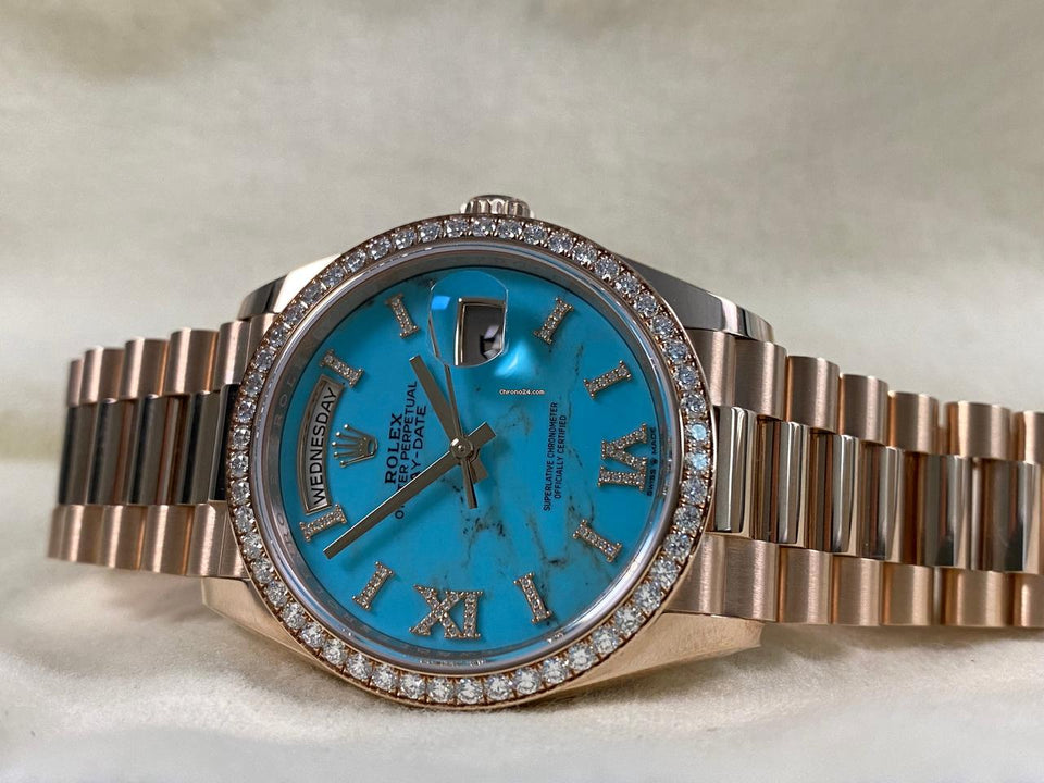 Rolex | Day-Date | 128345RBR | Rose gold | 36 x 43 mm | Rose gold | Turquoise | Automatic