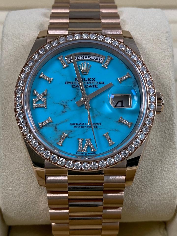 Rolex | Day-Date | 128345RBR | Rose gold | 36 x 43 mm | Rose gold | Turquoise | Automatic
