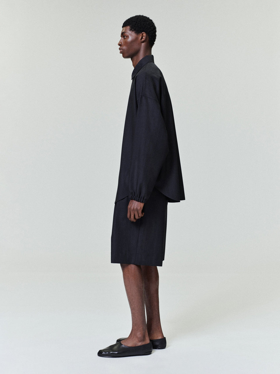 Essentials Black Striped Wool Elastic Cuff Shirt Black Striped