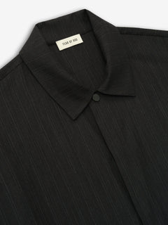 Essentials Black Striped Wool Elastic Cuff Shirt Black Striped