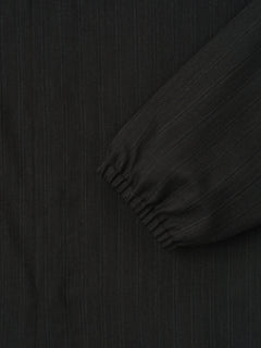 Essentials Black Striped Wool Elastic Cuff Shirt Black Striped