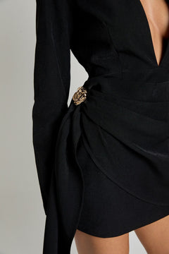 Gold Trim Wrap Detail Tailored Mini Dress