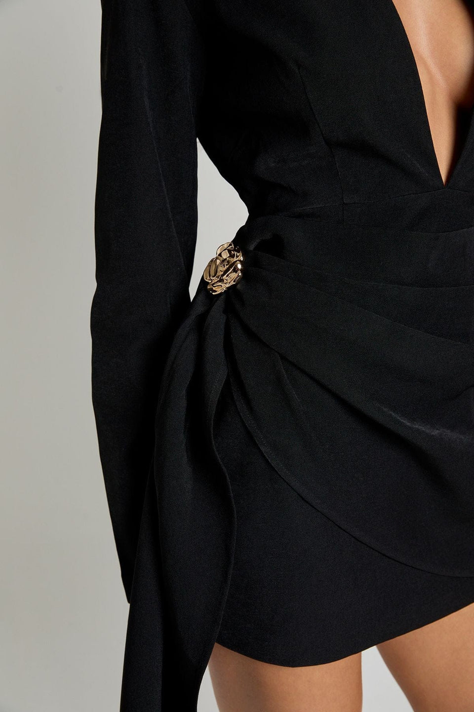 Gold Trim Wrap Detail Tailored Mini Dress