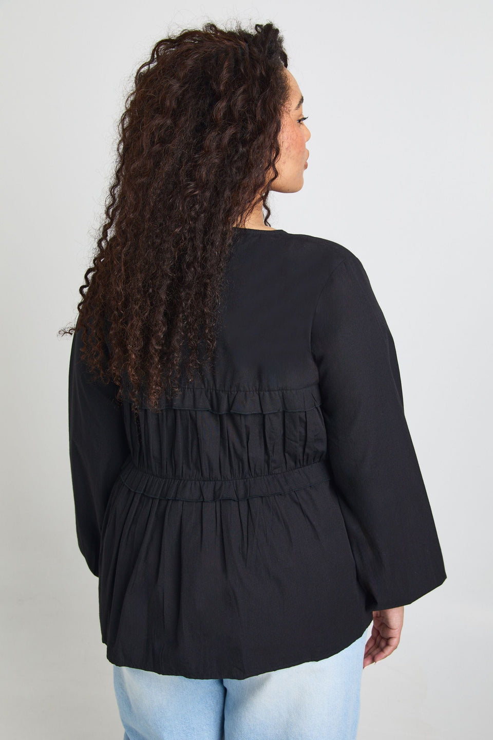 Plus Ruched Tie Front Detail Smock Top