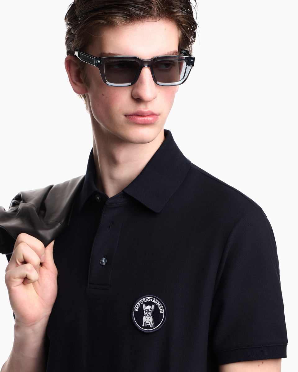 Emporio Armani Piqué polo shirt with French bulldog patch