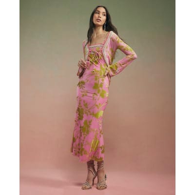 Pink Year Zero Floral Tie Front Cover Up