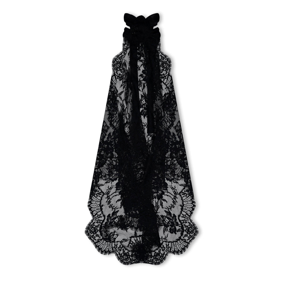 Asymmetrical Lace Top With Flower Detail On Neck