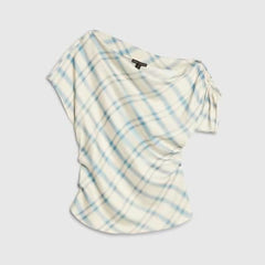 Blue Check Off The Shoulder Top