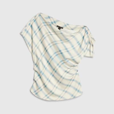 Blue Check Off The Shoulder Top