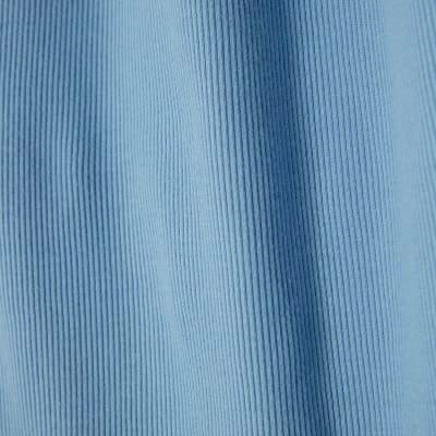 Blue Long Sleeve Ribbed Crew Neck Top