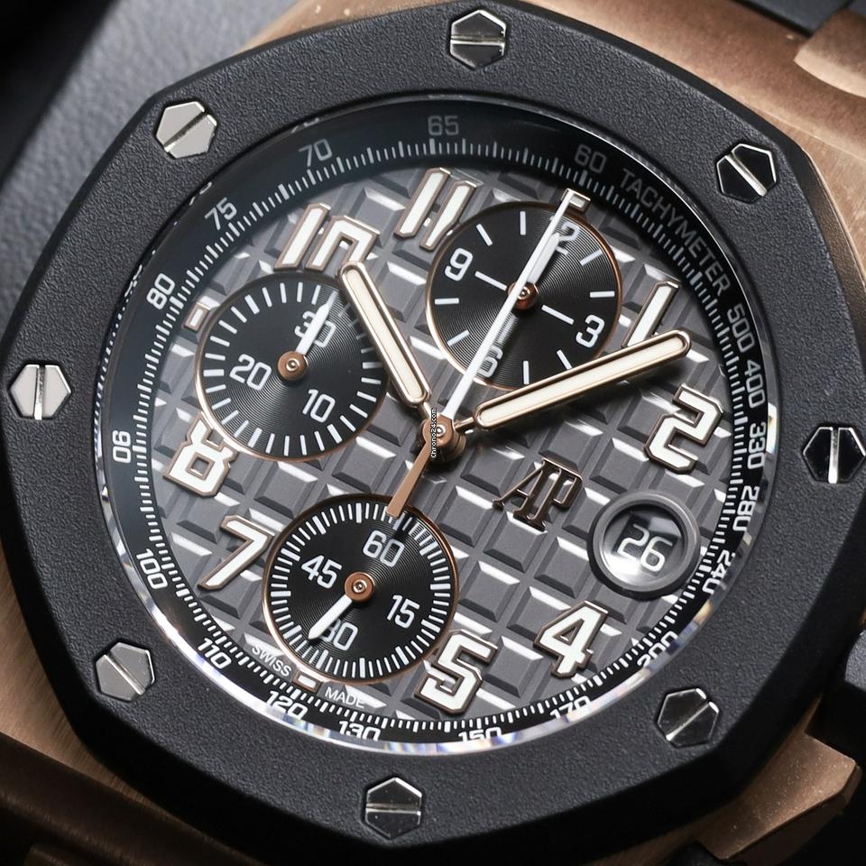 Audemars Piguet2023 Complete 42mm 18 K Rose Gold Grey Mega Tapisserie Dial Rubber Strap 26238 OK