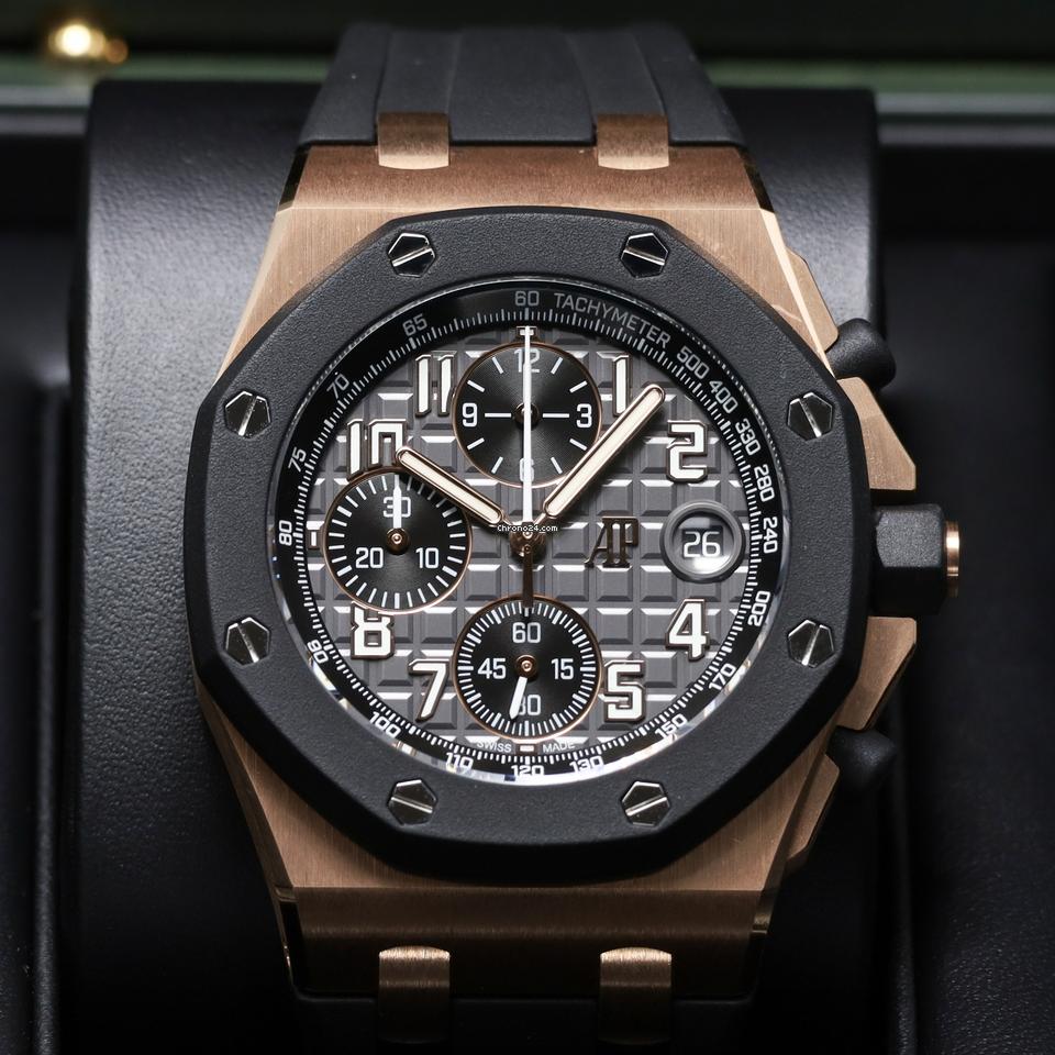 Audemars Piguet2023 Complete 42mm 18 K Rose Gold Grey Mega Tapisserie Dial Rubber Strap 26238 OK