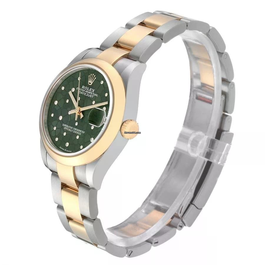 Rolex Datejust 31mm Green Floral Diamond Dial 18k Yellow Gold / Steel Women's Watch 278243-0031 Complete Full Set