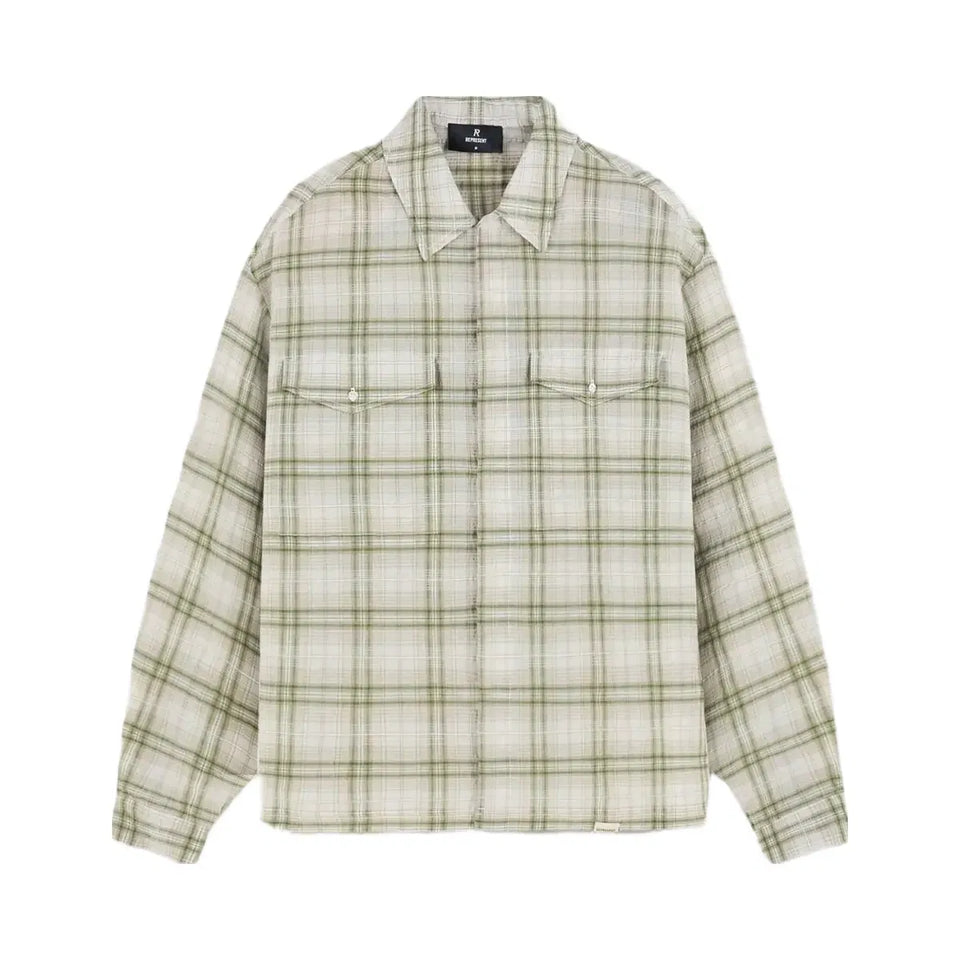 Represent Sheer Long Sleeve Flannel Shirt Green