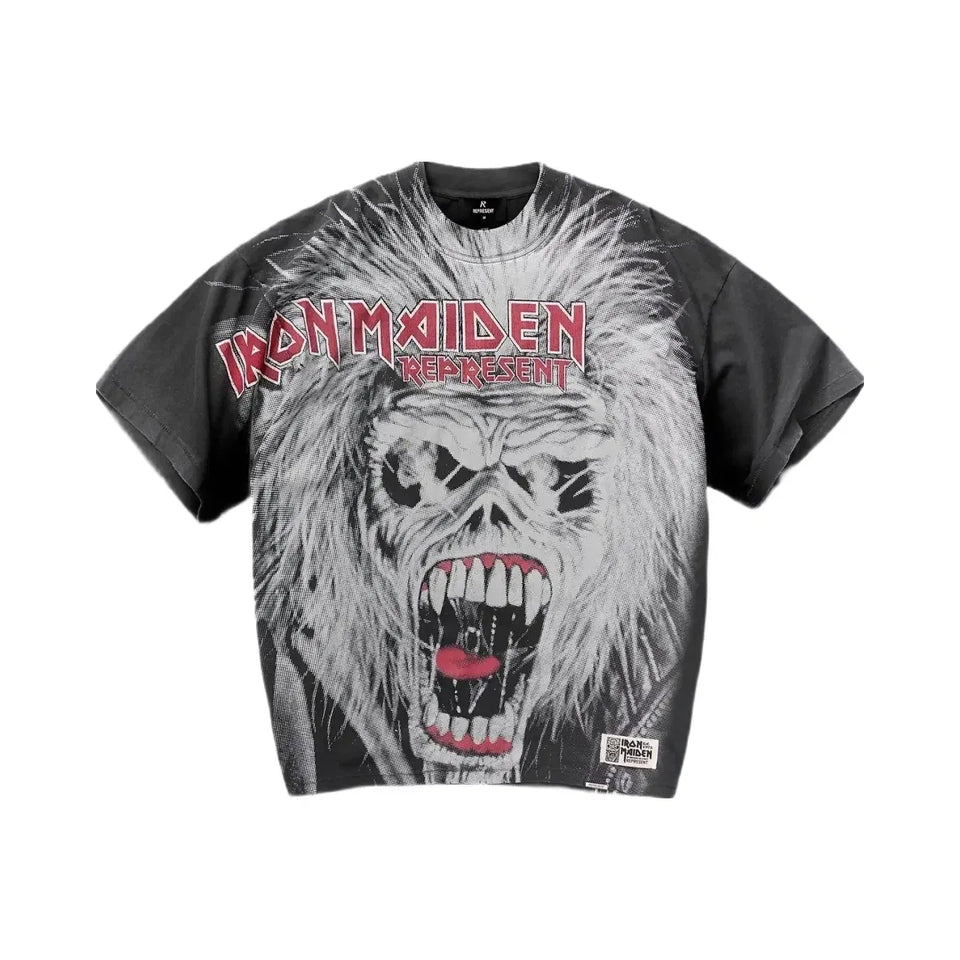Represent X Iron Maiden British Metal T Shirt Stained Brown