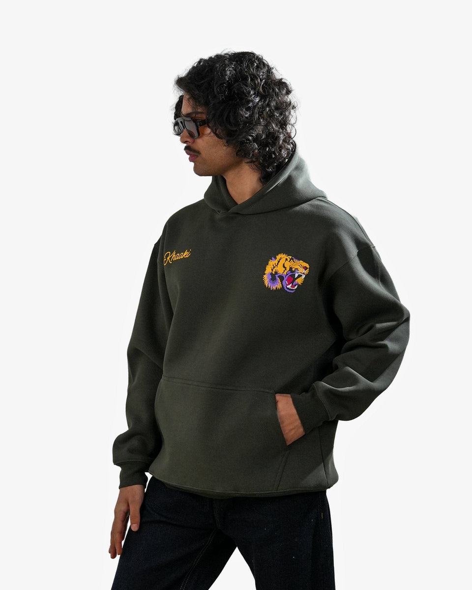 Ruthless - Olive Oversized Printed Hoodie