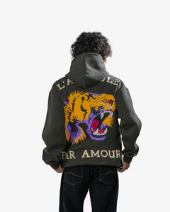 Ruthless - Olive Oversized Printed Hoodie