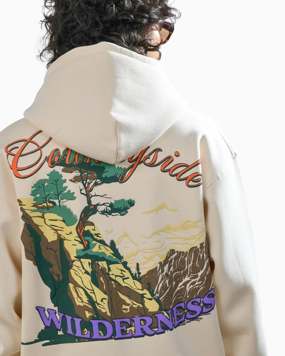 Countryside Wilderness - Off White Printed Oversized Zipper Hoodie