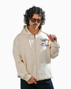 Countryside Wilderness - Off White Printed Oversized Zipper Hoodie