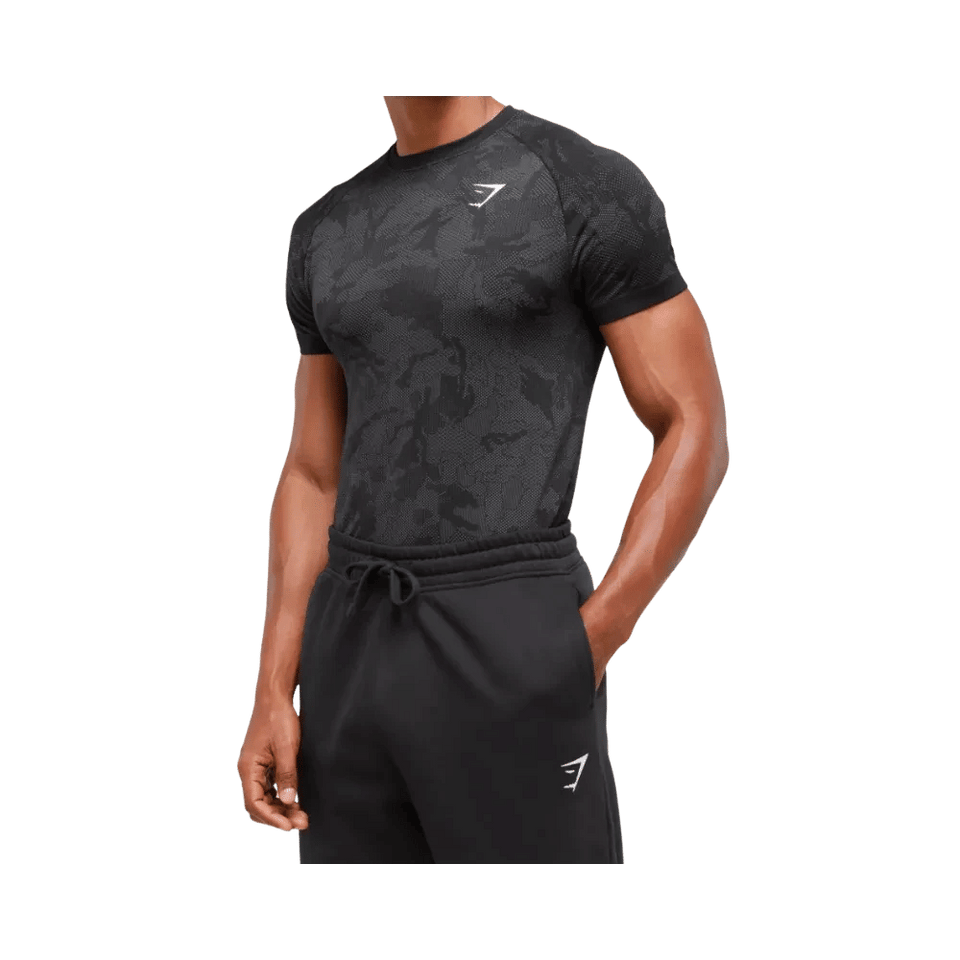 Gymshark Geo Seamless T-Shirt Slim Fit Black/Charcoal Grey