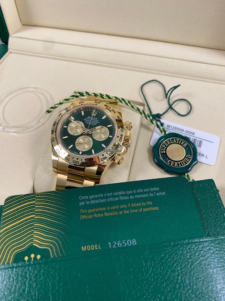 Rolex | Daytona | 126508 | Yellow gold | 40 mm | Yellow gold | Green | Automatic
