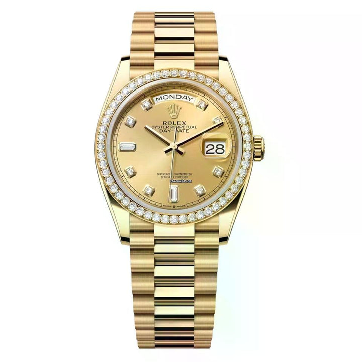 Rolex | Day-Date | 128348RBR-0008 | 36 mm | Yellow gold | Champagne | Automatic