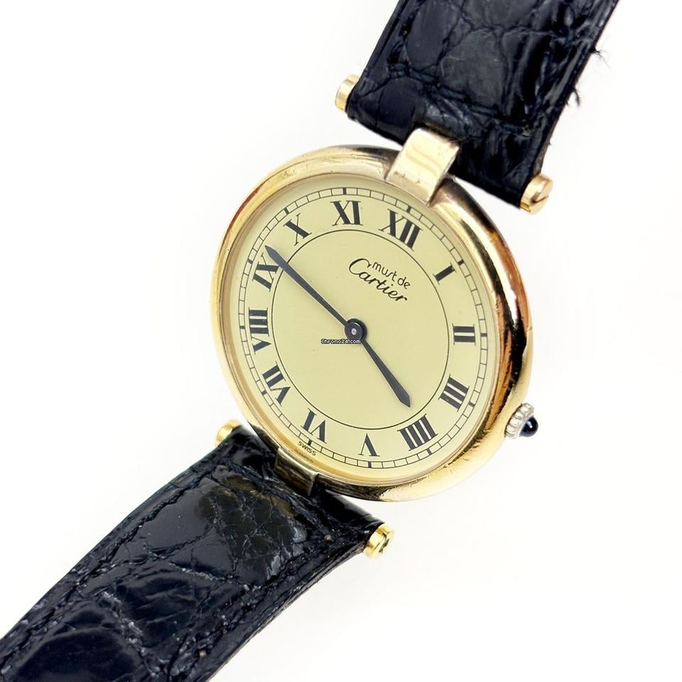 Cartier Vendome Must de Vendome Vermeil Quartz 17 Brown Gold Alligator Leather Watch 4 VCAC20730