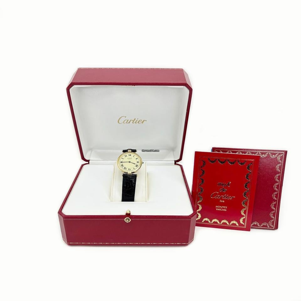 Cartier Vendome Must de Vendome Vermeil Quartz 17 Brown Gold Alligator Leather Watch 4 VCAC20730