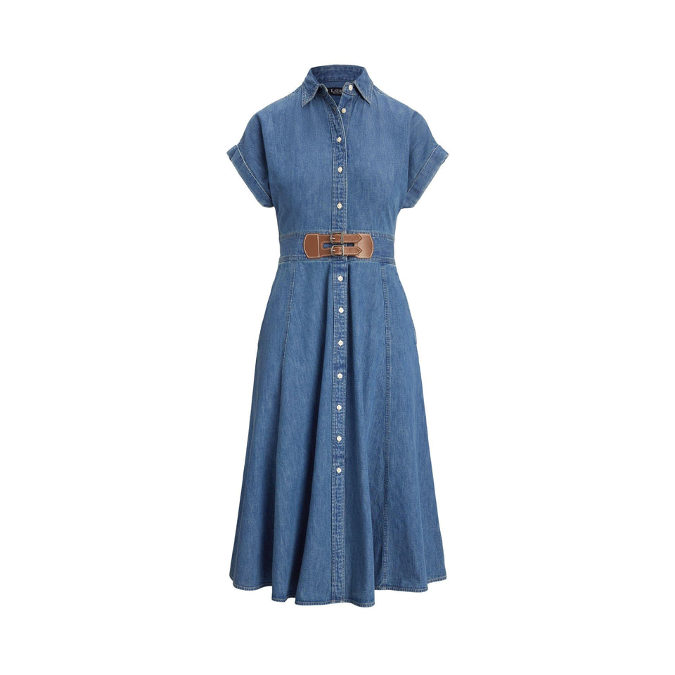 Buckle-Trim Denim Shirt Dress