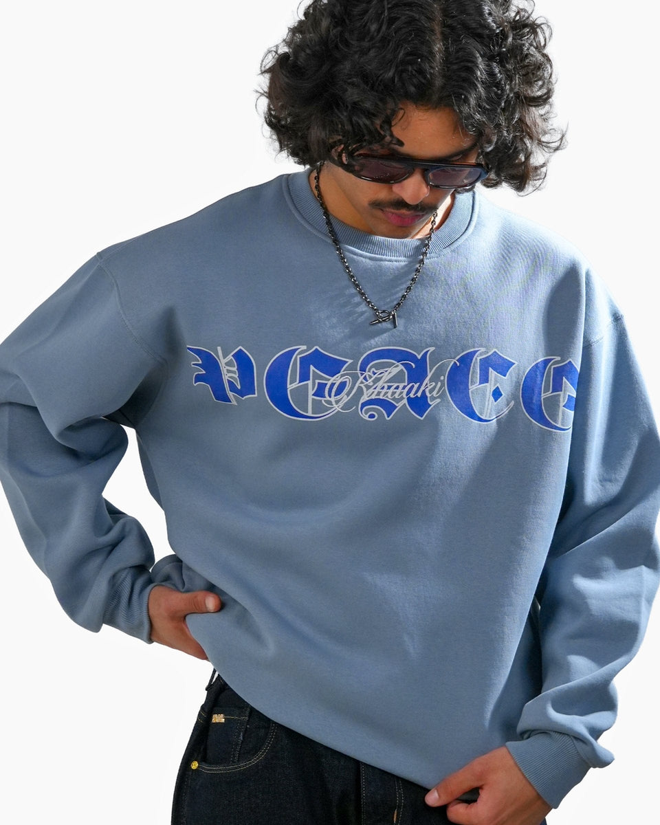 No Peace With Evil - Blue Oversized Embroidered Sweatshirt