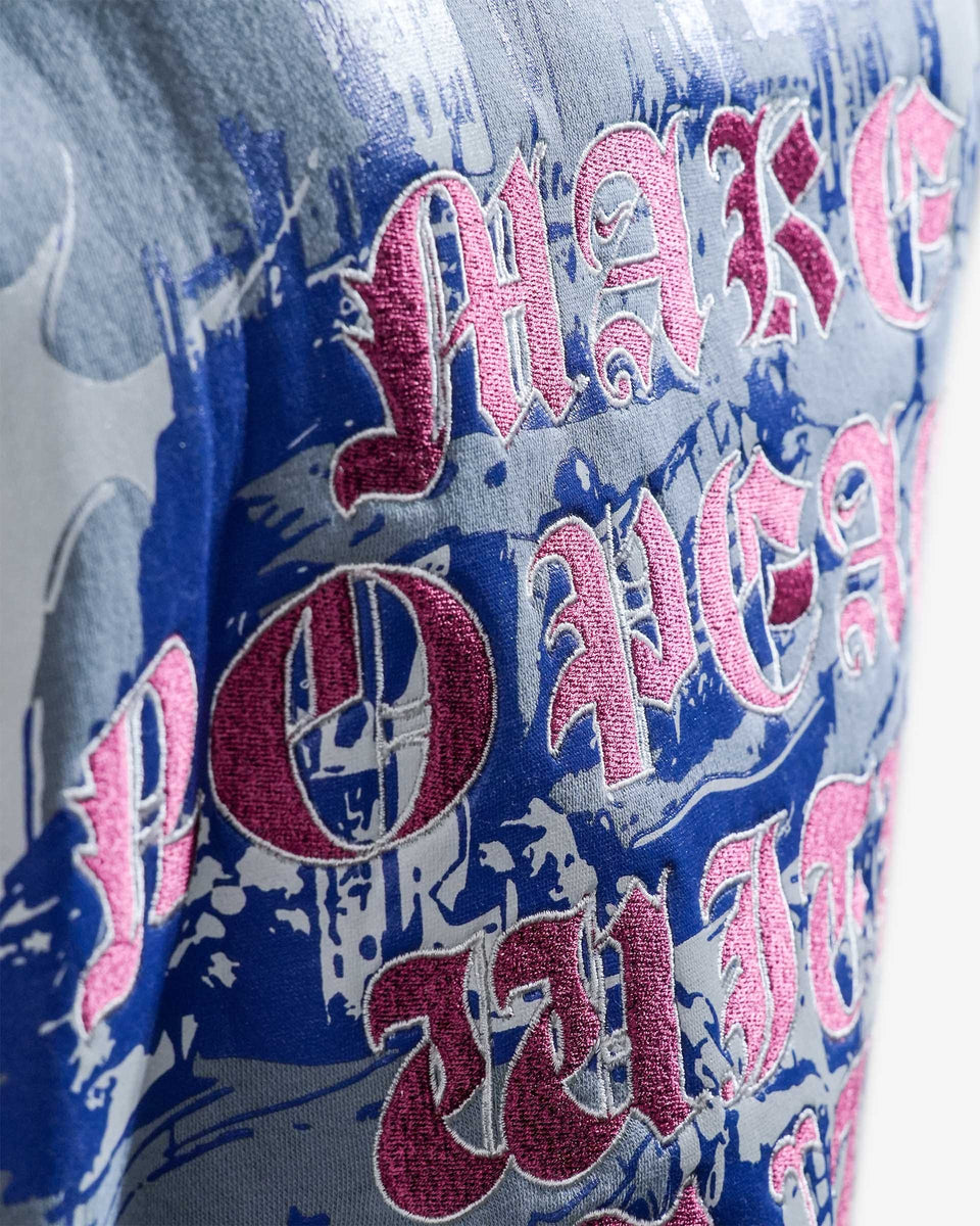 No Peace With Evil - Blue Oversized Embroidered Sweatshirt