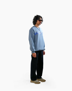 No Peace With Evil - Blue Oversized Embroidered Sweatshirt