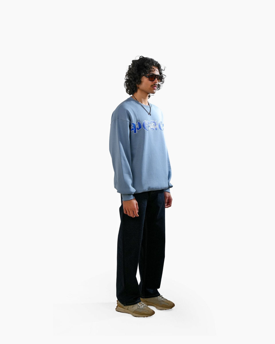 No Peace With Evil - Blue Oversized Embroidered Sweatshirt