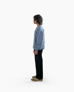 No Peace With Evil - Blue Oversized Embroidered Sweatshirt