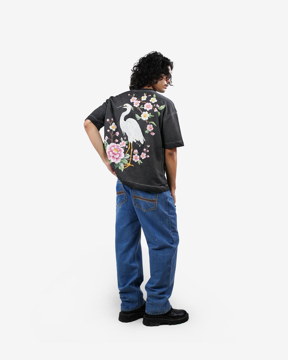 Bloomed Tee - Black Pigment Washed Oversized T-shirt