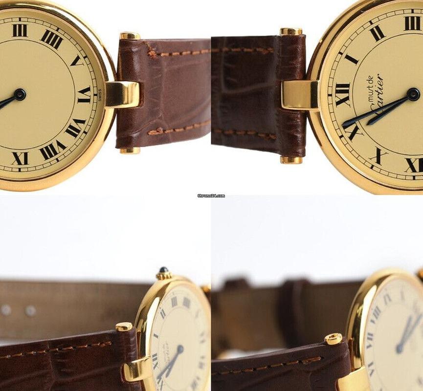 Cartier Round Pin Buckle Brown Leather Band 30 MM Original Dial 7227103013