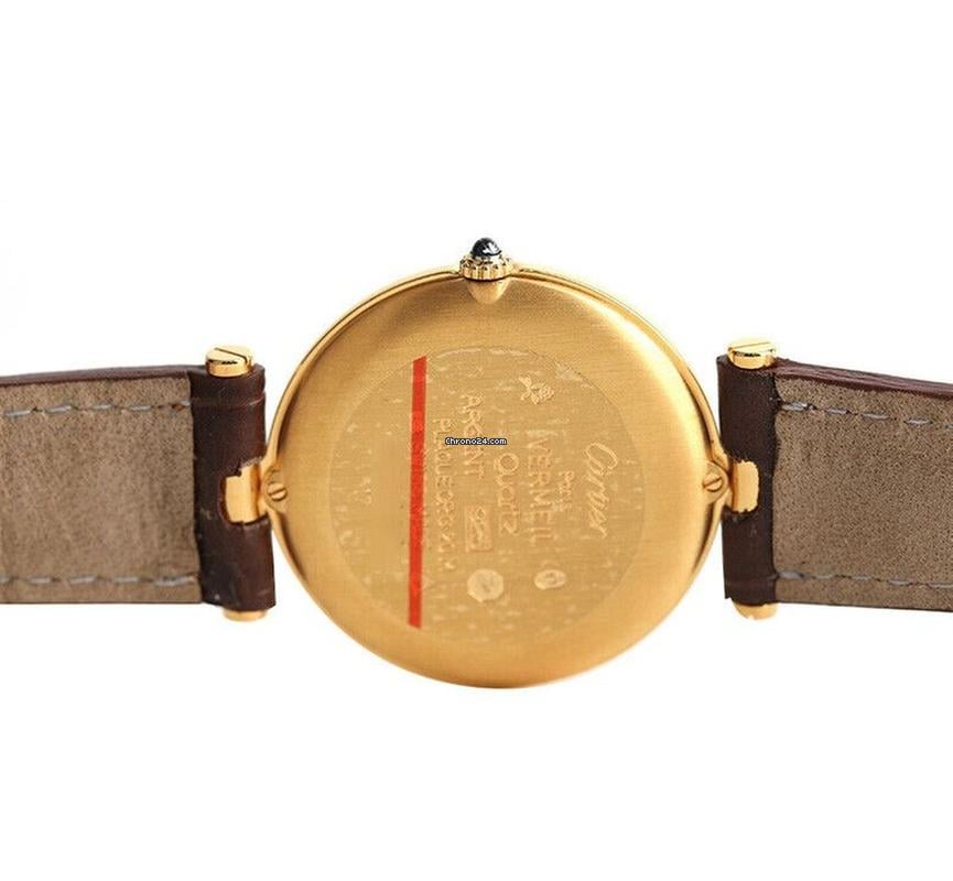 Cartier Round Pin Buckle Brown Leather Band 30 MM Original Dial 7227103013
