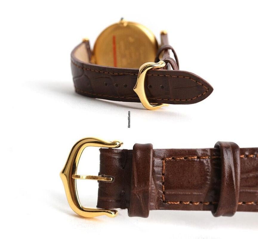 Cartier Round Pin Buckle Brown Leather Band 30 MM Original Dial 7227103013