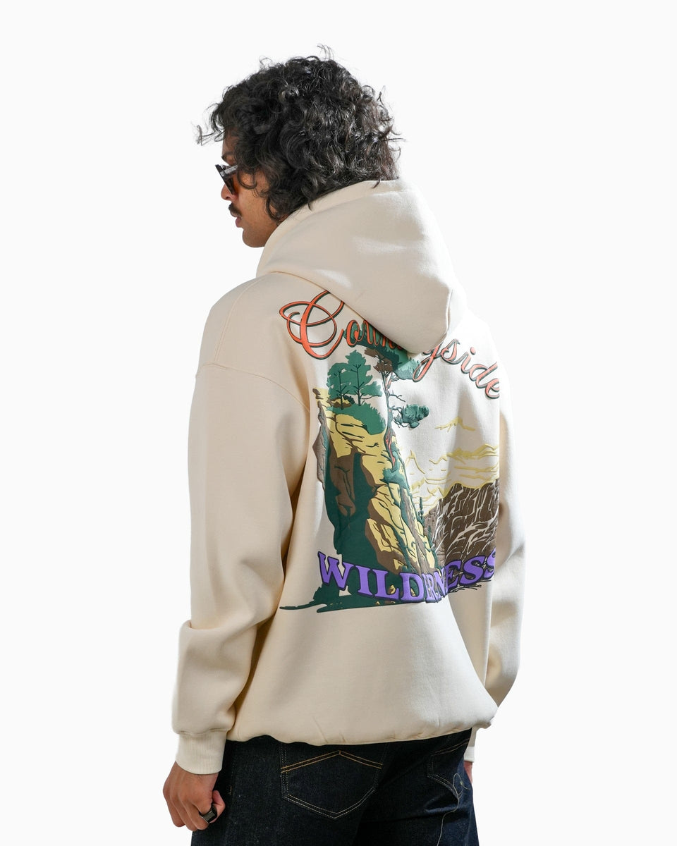 Countryside Wilderness - Off White Printed Oversized Zipper Hoodie