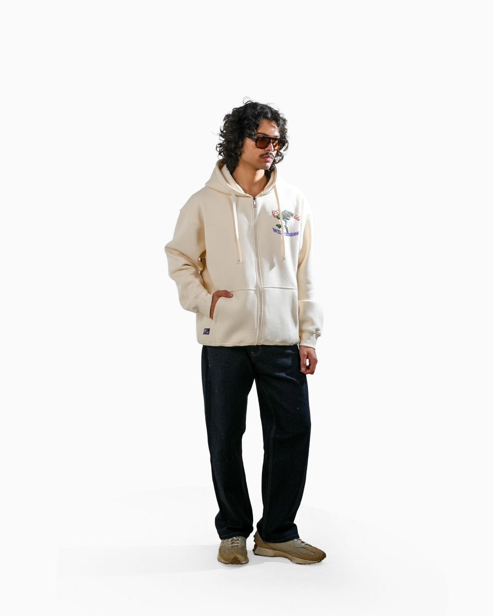 Countryside Wilderness - Off White Printed Oversized Zipper Hoodie
