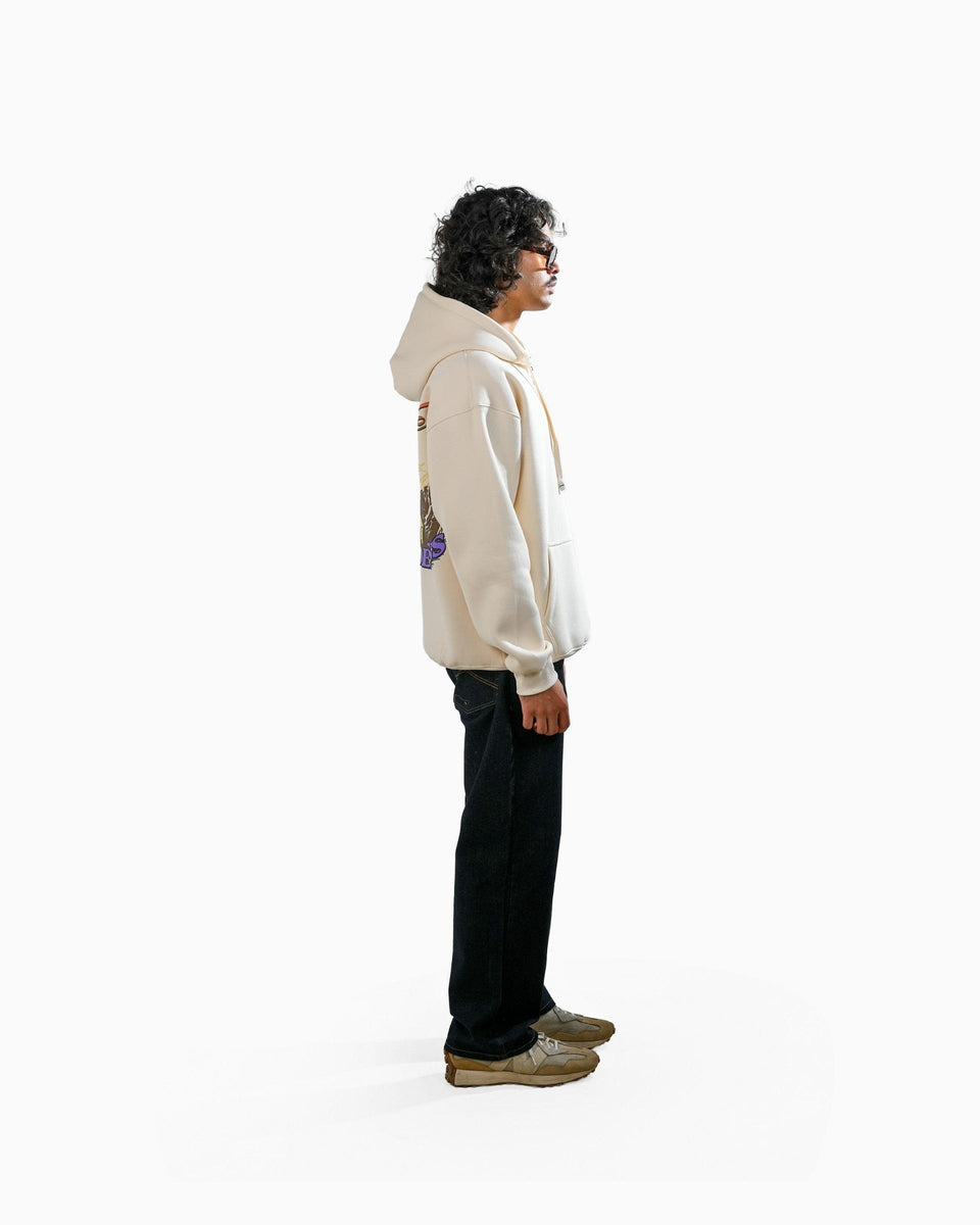 Countryside Wilderness - Off White Printed Oversized Zipper Hoodie