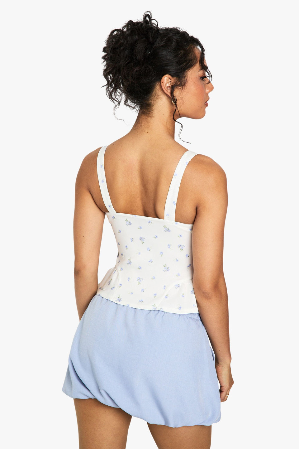 Ditsy Print Bengaline Bow Detail Corset Top
