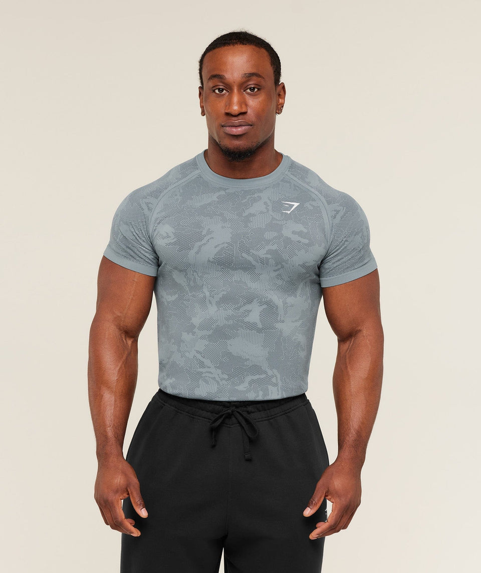 Gymshark Geo Seamless T-Shirt -  Storm Blue /  Stealth Blue
