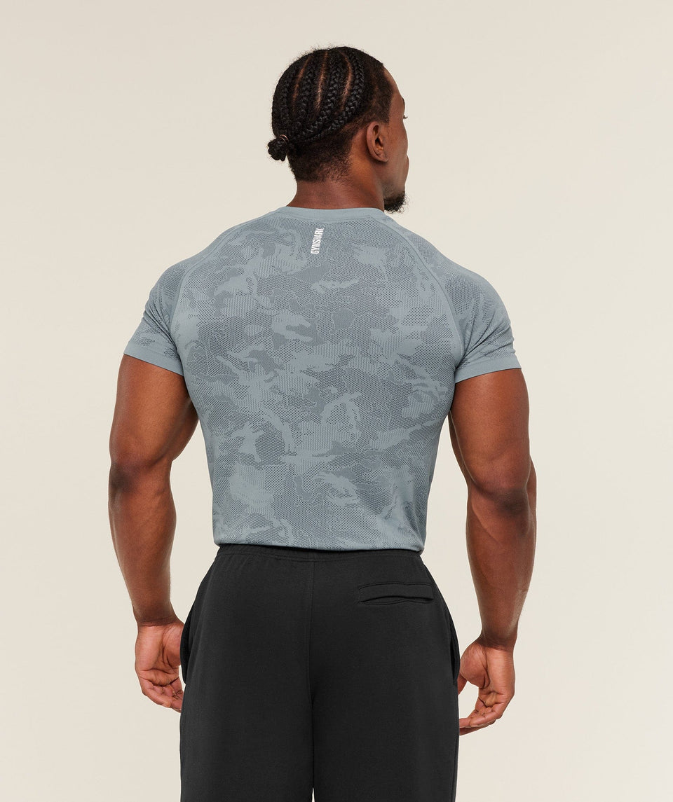 Gymshark Geo Seamless T-Shirt -  Storm Blue /  Stealth Blue