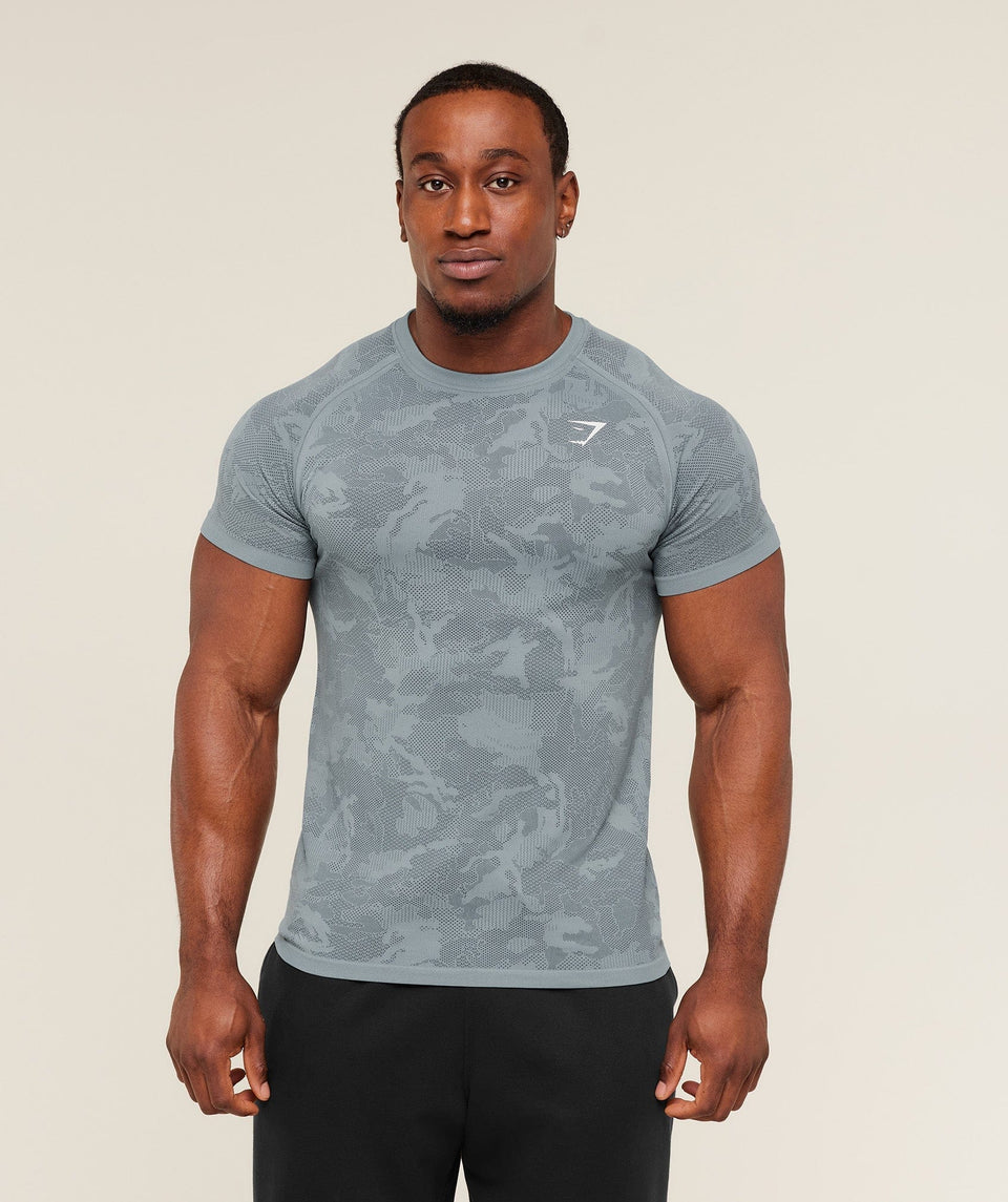 Gymshark Geo Seamless T-Shirt -  Storm Blue /  Stealth Blue