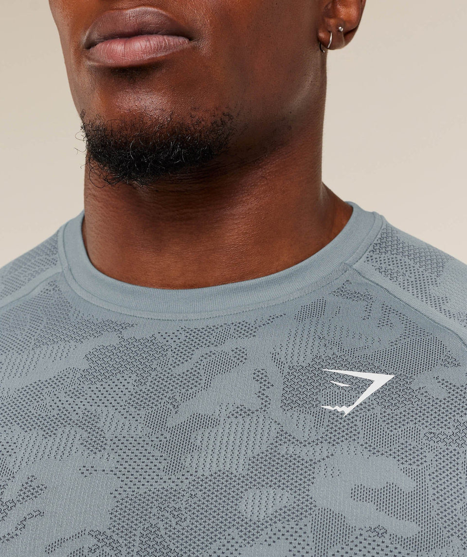 Gymshark Geo Seamless T-Shirt -  Storm Blue /  Stealth Blue