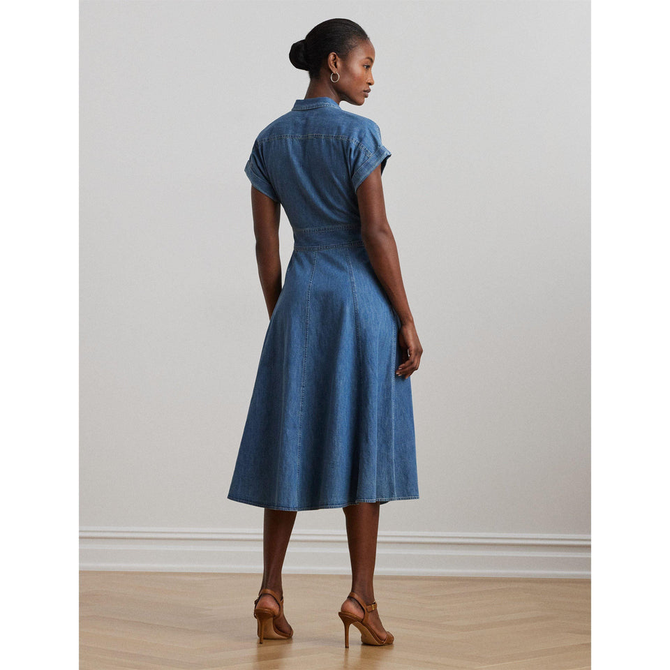 Buckle-Trim Denim Shirt Dress