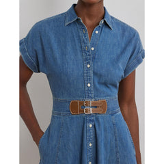 Buckle-Trim Denim Shirt Dress
