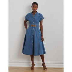 Buckle-Trim Denim Shirt Dress